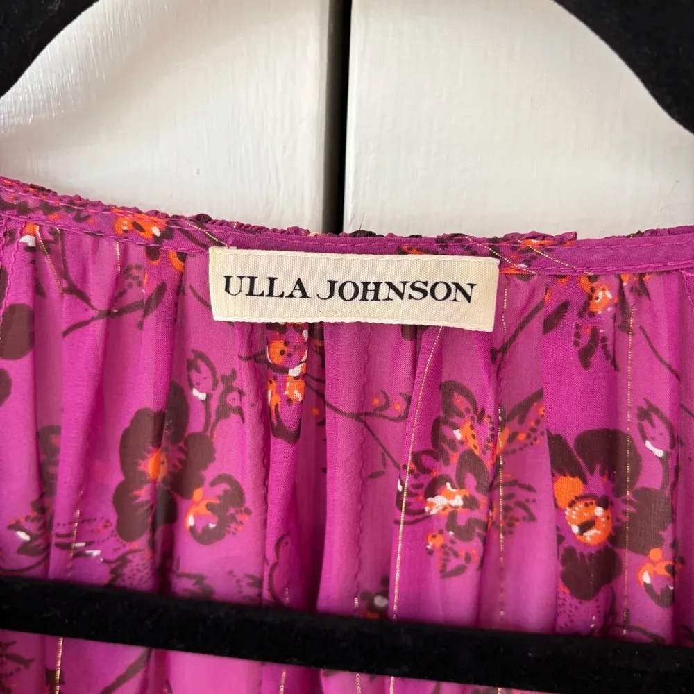 Ulla‎ Johnson Abelia Kaftan Maxi Dress Size 2 Pink Long Sleeve Floral Tier Flowy - Image 3