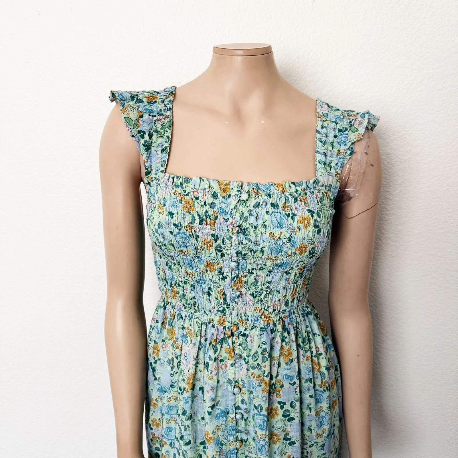 [Anthropologie] Blue Floral Print Peregrine Square Neck Midi Dress NWT Sz Large - Image 4