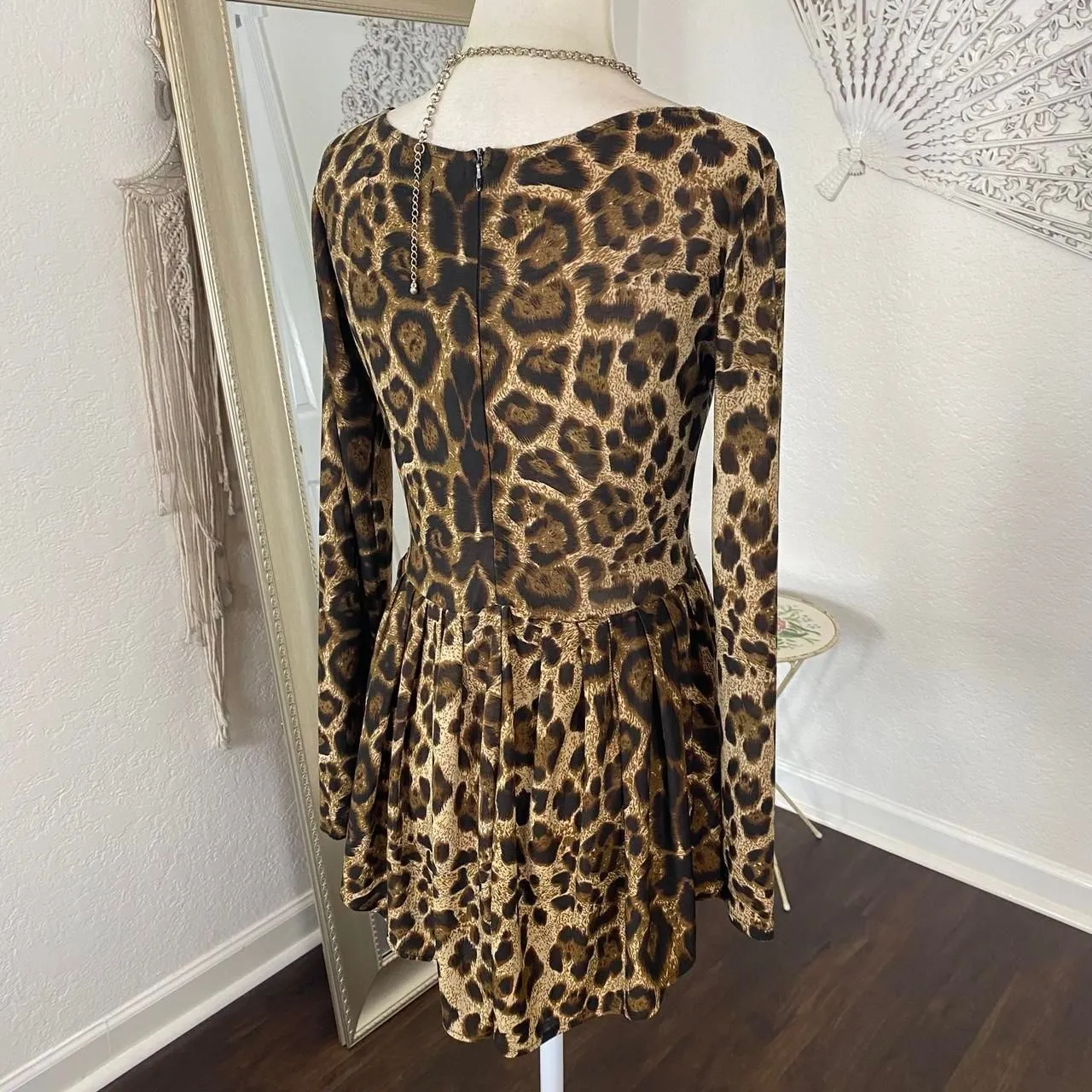 90s 2000s Leopard Cheetah Animal Print Tan Black Soft Grunge Micro Mini Dress S Brown - Image 4