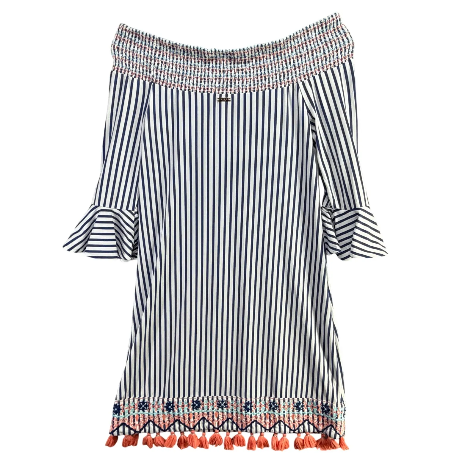 Cabana Life St Barts Off the Shoulder Dress Womens S Blue White Striped Beach - Image 6