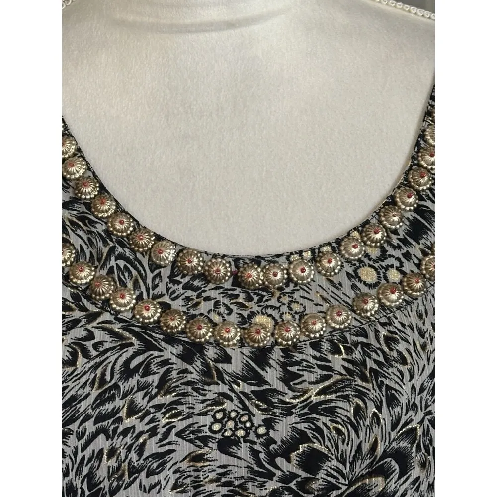 Soft Surroundings Maxi Dress Womens Small Animal Print Black A-Line Tiered Boho - Image 4