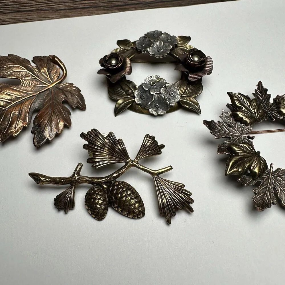 Rustic Metal Autumn Fall Leaf Brooch Pin Lot Of 4 Leaves Great For Thanksgiving - Image 7