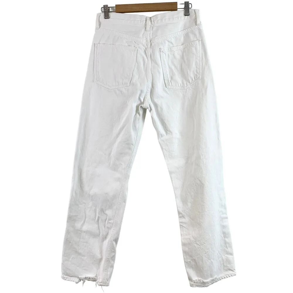 AGOLDE 90's Mid Rise Loose Fit Straight Leg Distressed Denim Jean White Vanish - Image 8