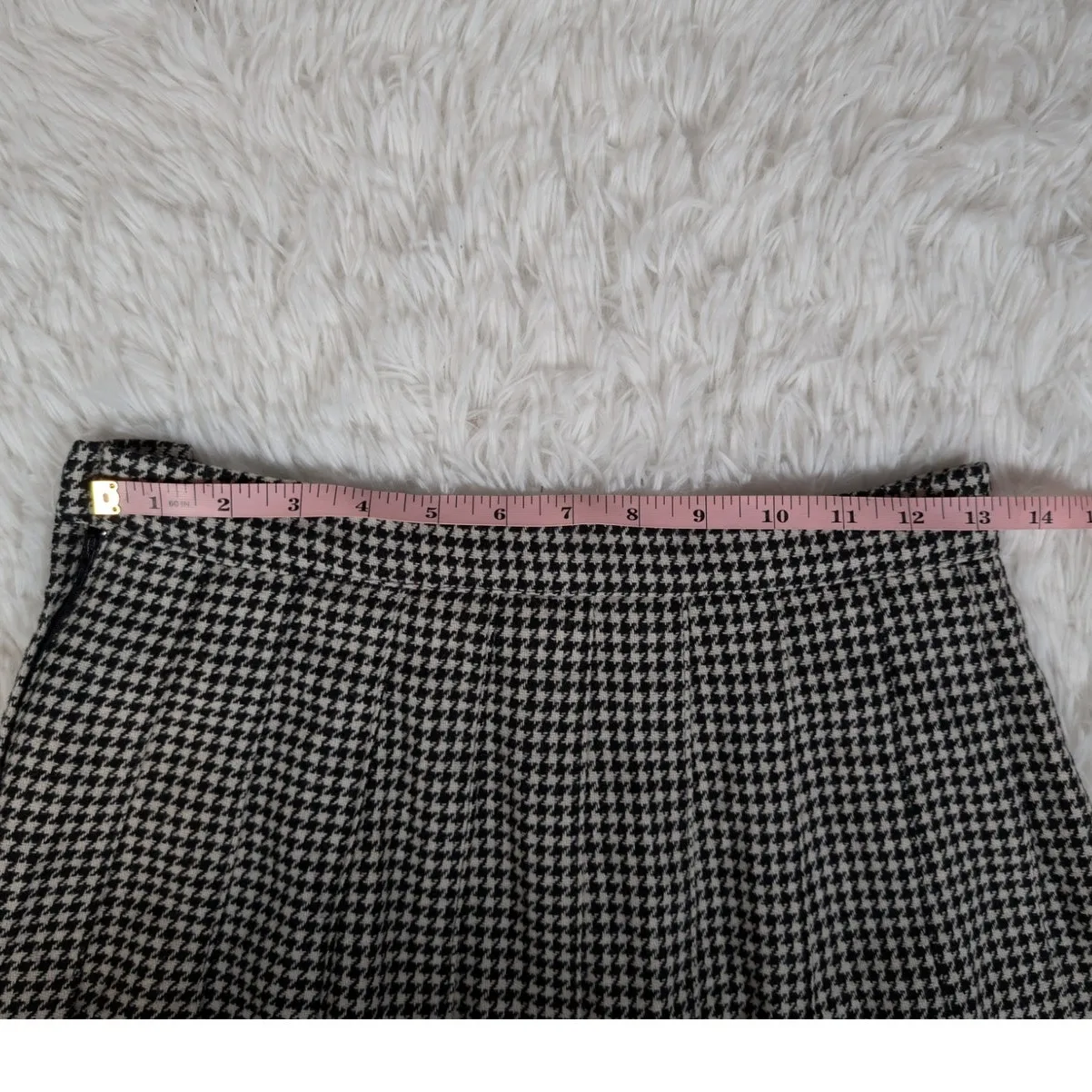 Vintage 90s Houndstooth Wool Skirt  Stephanie Andrews Black White A-Line Pleated - Image 5