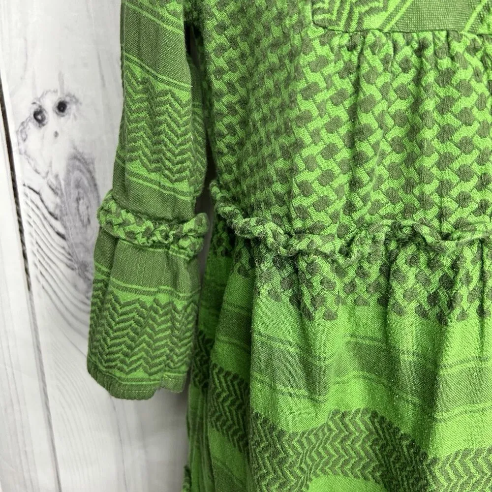 Cecilie Copenhagen Boho Peasant Dress Size XS Womens Green Button Front - Image 5