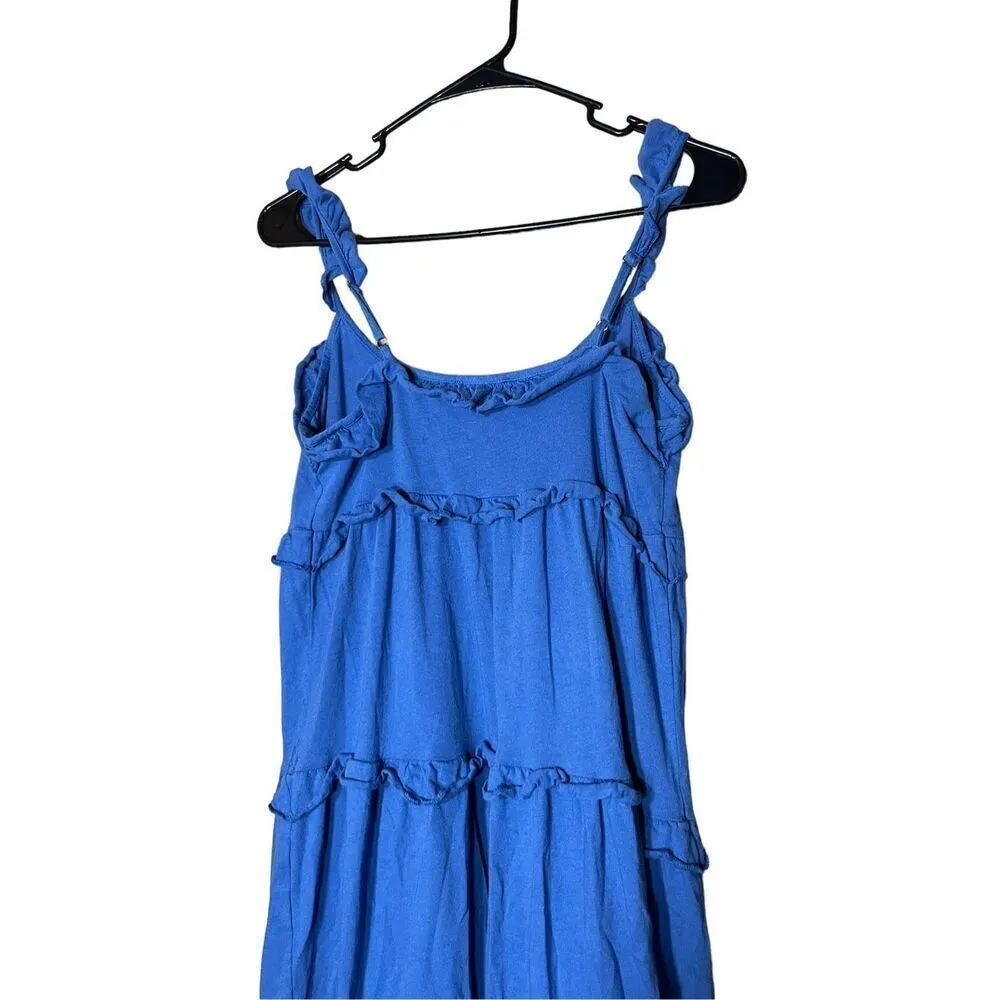 J.Crew Tiered Knit Keyhole Maxi Dress‎ Blue Sleeveless Ruffle Women’s Size XXS - Image 6