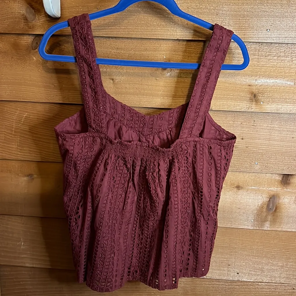 Sundance Crochet Eyelit Wine Tank Top Anthropologie line prairie festival purple - Image 2