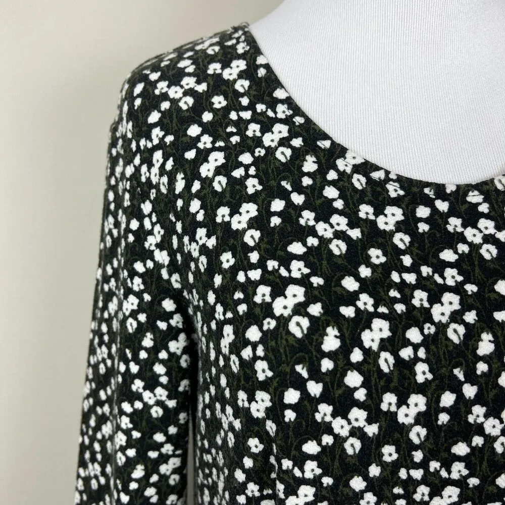 Max Mara Weekend Dress Womens Medium Black Green Floral Sheath Stretch Knit Knee - Image 3