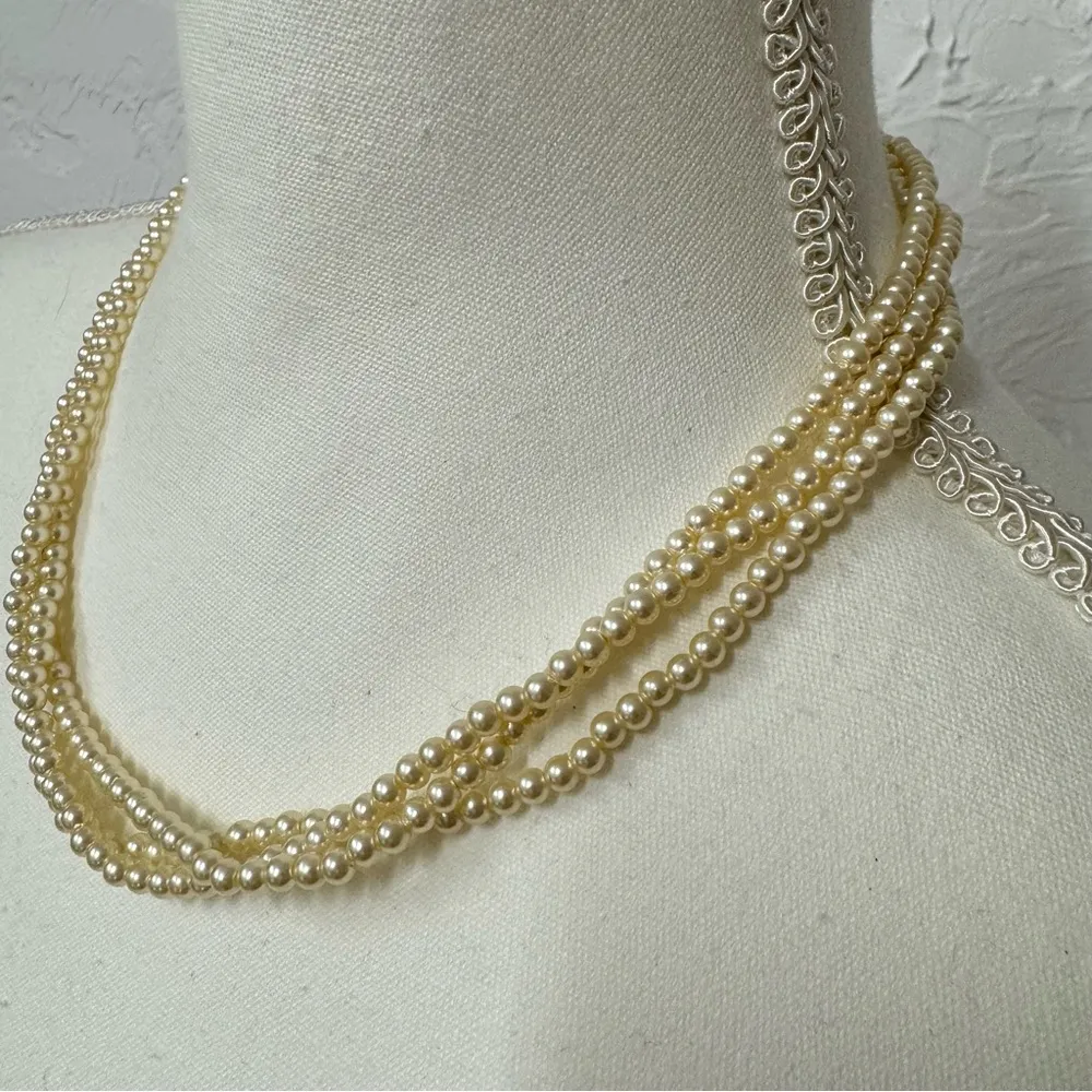 Faux Pearl 3 Strand Necklace Jewelry Trad Wife Classic - Image 2