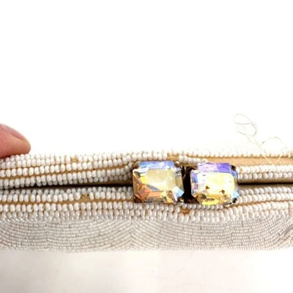 Vintage Beaded iridescent Delill handbag clutch bag made‎ in Belgium white White - Image 4