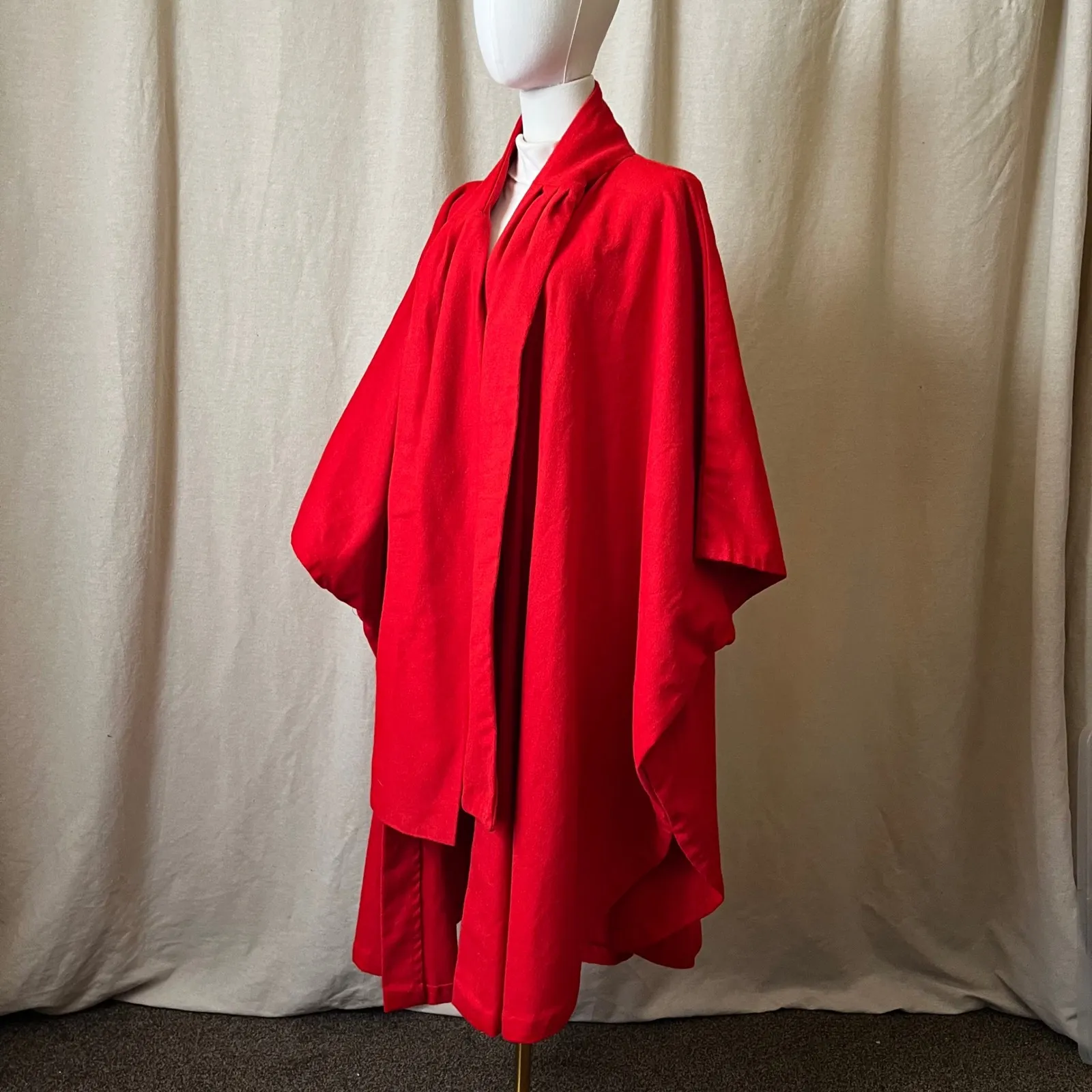 Vintage Handmade Red Draped Cape Coat Oversized Artwear One Size Statement - Image 3