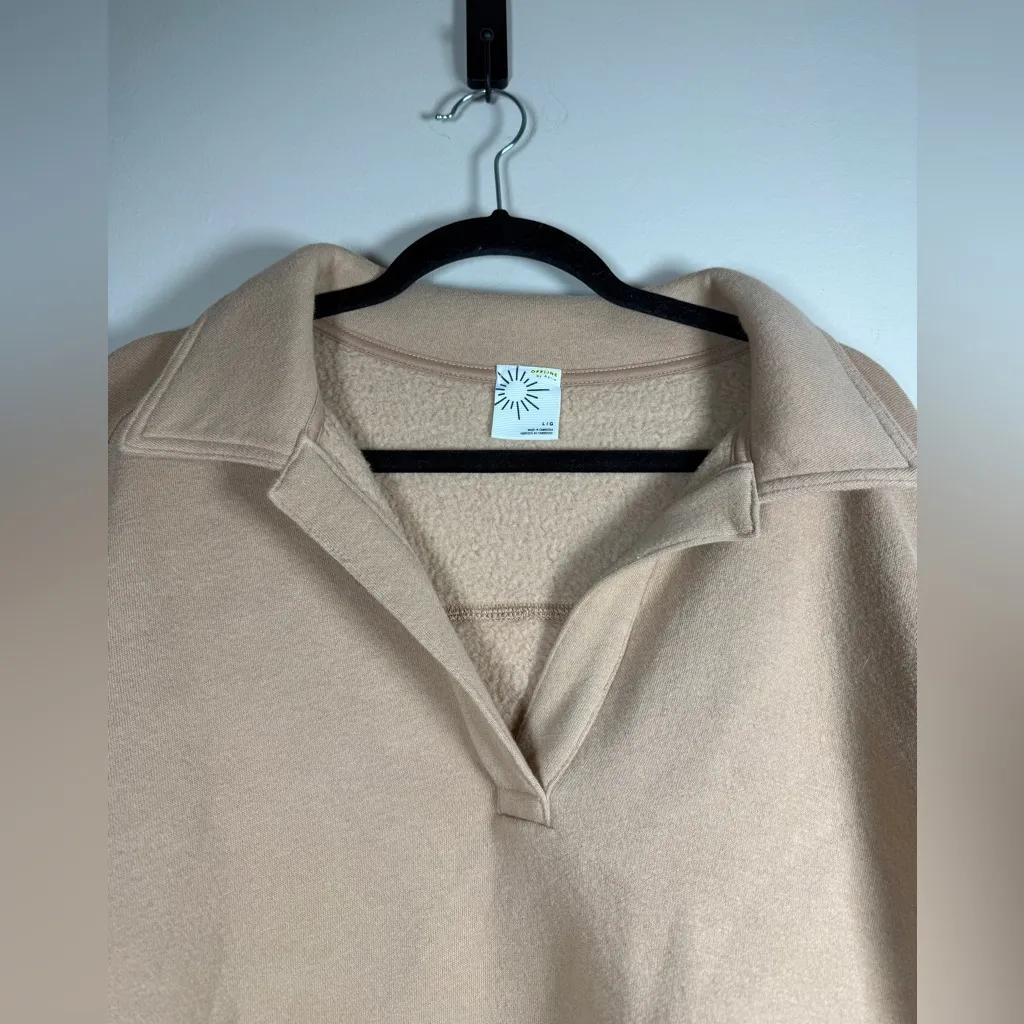 Aerie Cloud Fleece Polo Sweatshirt Beach Dune Tan Preppy Large Crop - Image 6