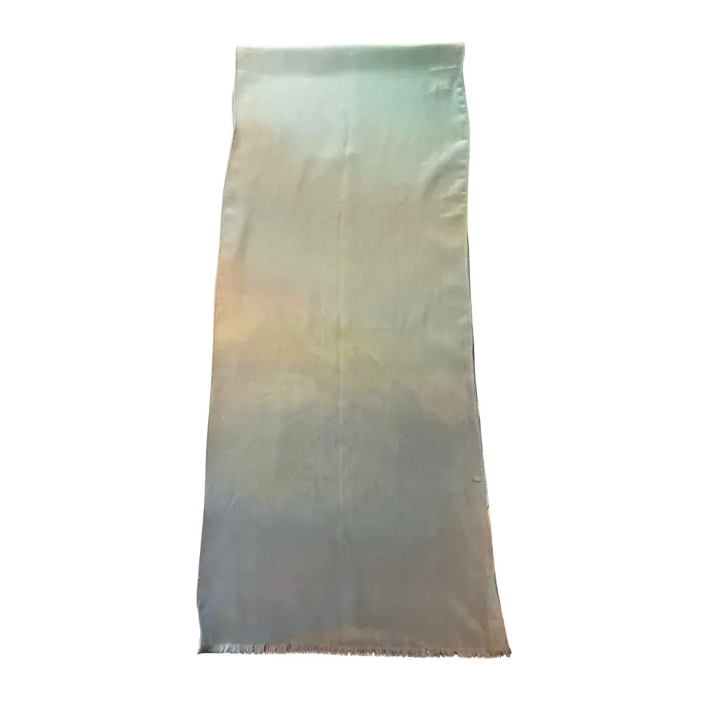 Vintage 100% Silk Green Blue Abstract Watercolor Long Scarf Painterly Boho - Image 6