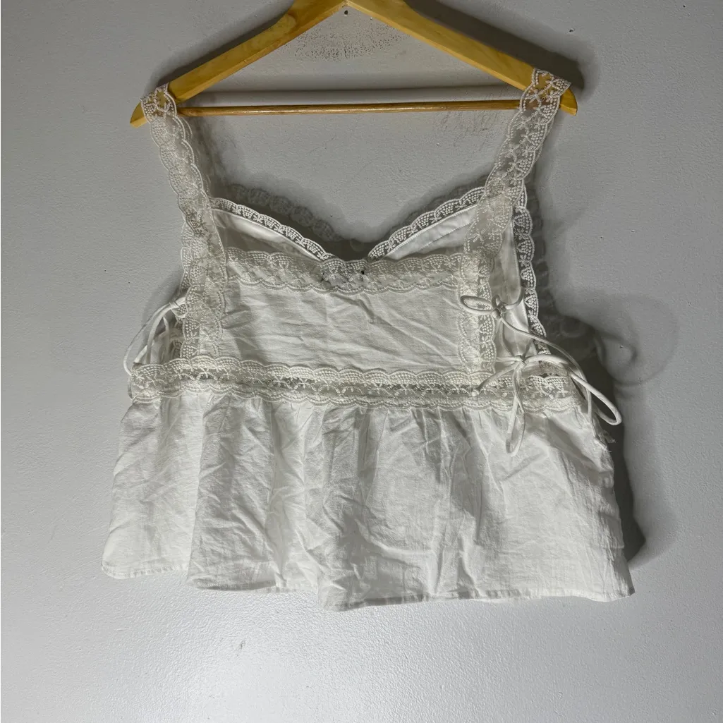 Wild Fable White Lace Trim‎ Babydoll Flyaway Tank Romantic Medium - Image 2