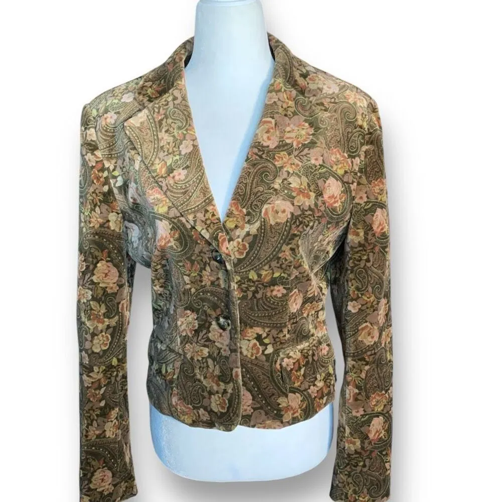 Vintage Brown Dark Floral Paisley Tailored Blazer Jacket Size 10 Made in USA Brown - Image 10