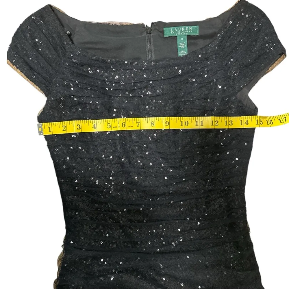 Lauren Ralph Lauren sequined ruched cocktail dress black cap - Image 5