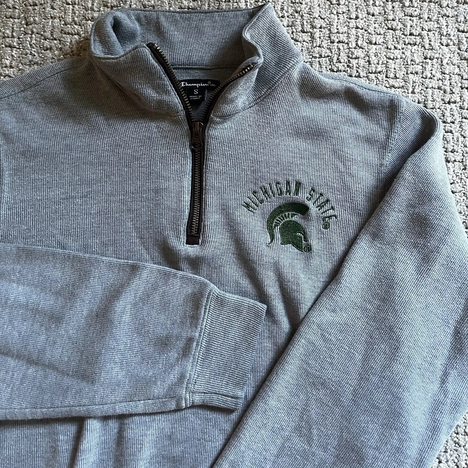 Champion Michigan State Spartans Men Small Gray 1/4 Zip Pullover Sweatshirt NCAA - Image 9