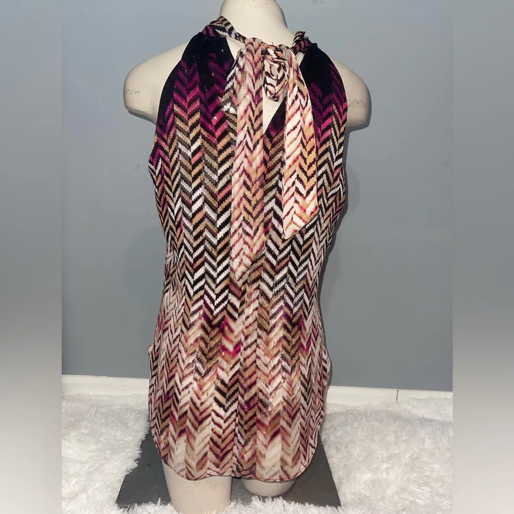 White House Black Market WHBM halter sleeveless blouse chevron woman’s 0 - Image 5