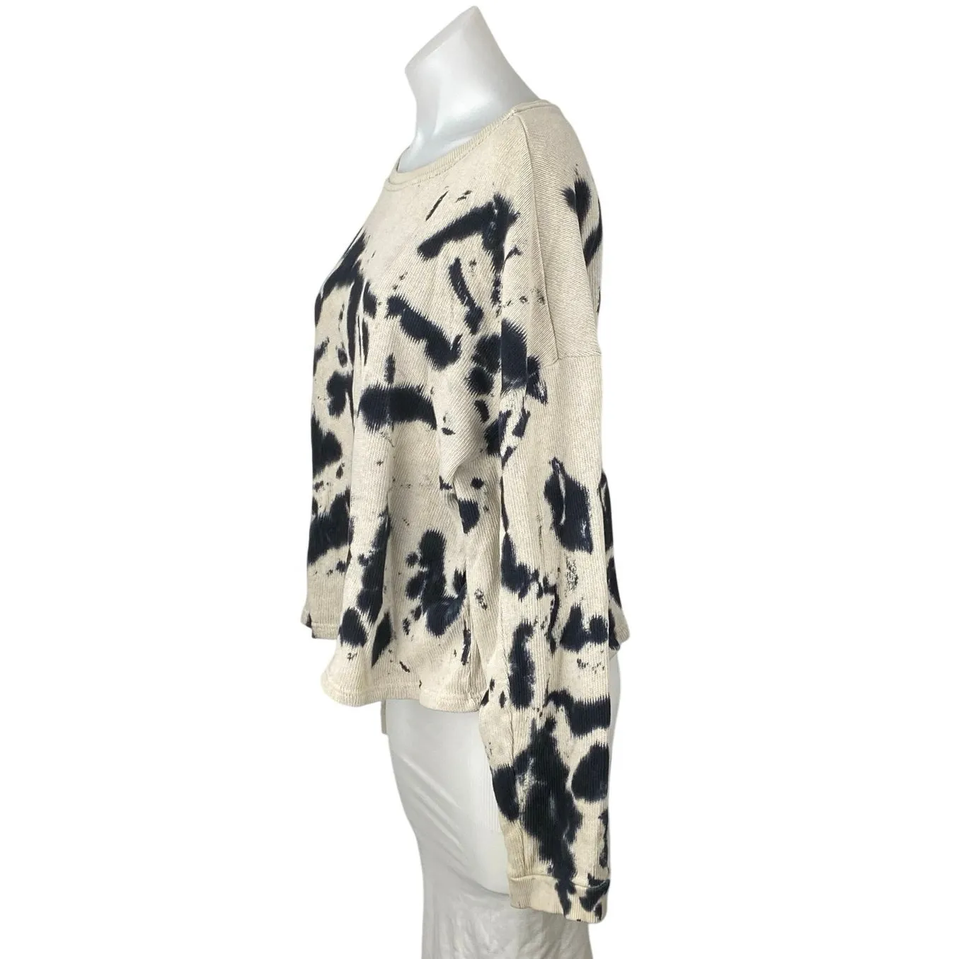 Zara Women's Cream Black Tie Dye Crewneck Long Sleeve Sweatshirt Sweater Top S - Image 2