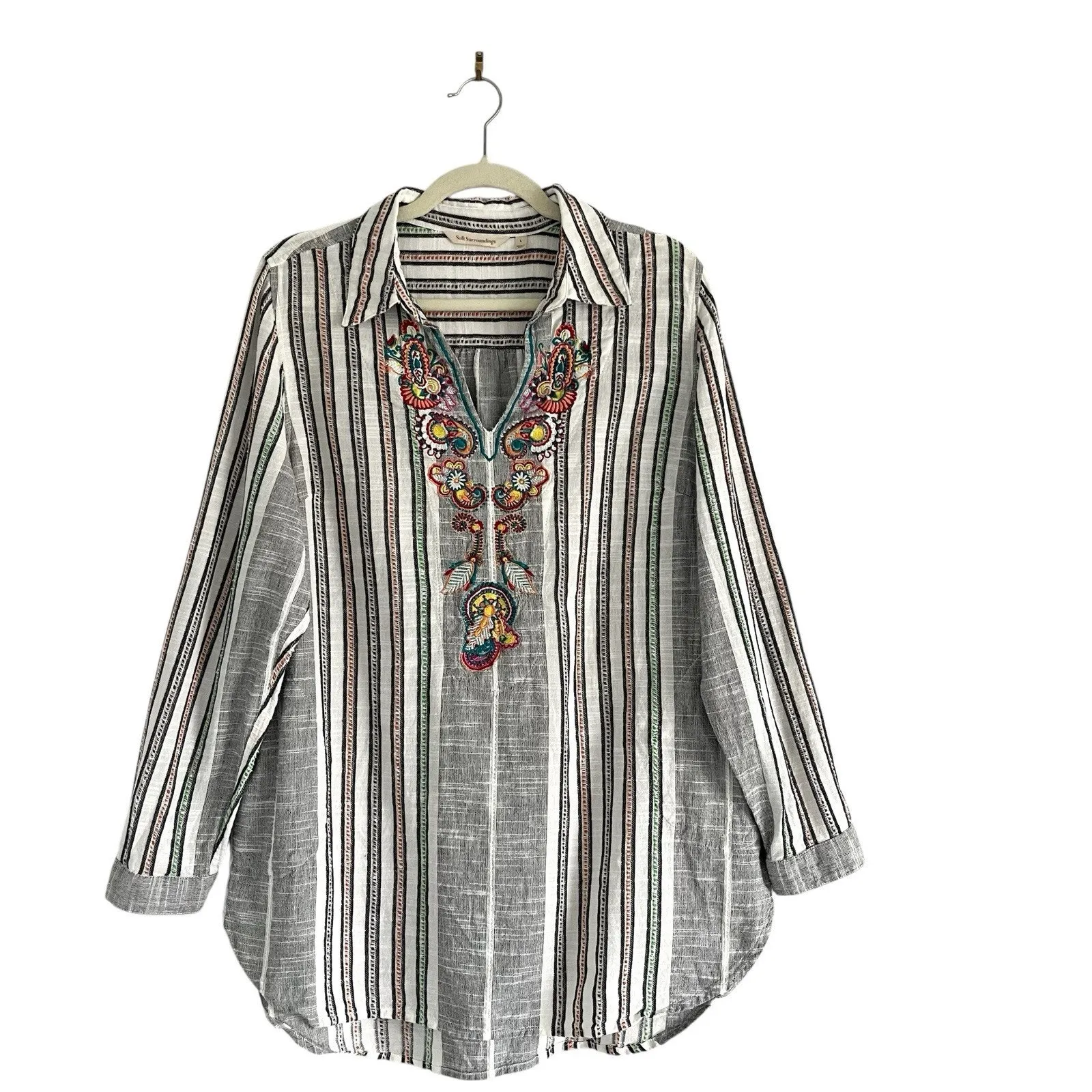 Soft Surrounding Brookhaven Tunic blouse Embroidered Size L Boho chic western - Image 2
