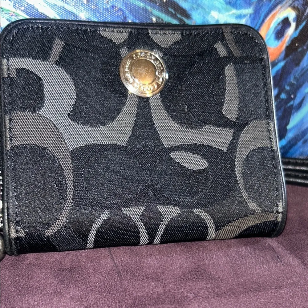 Coach Black Mini Canvas Monogram Wallet with Removable Shoulder Strap - Image 2