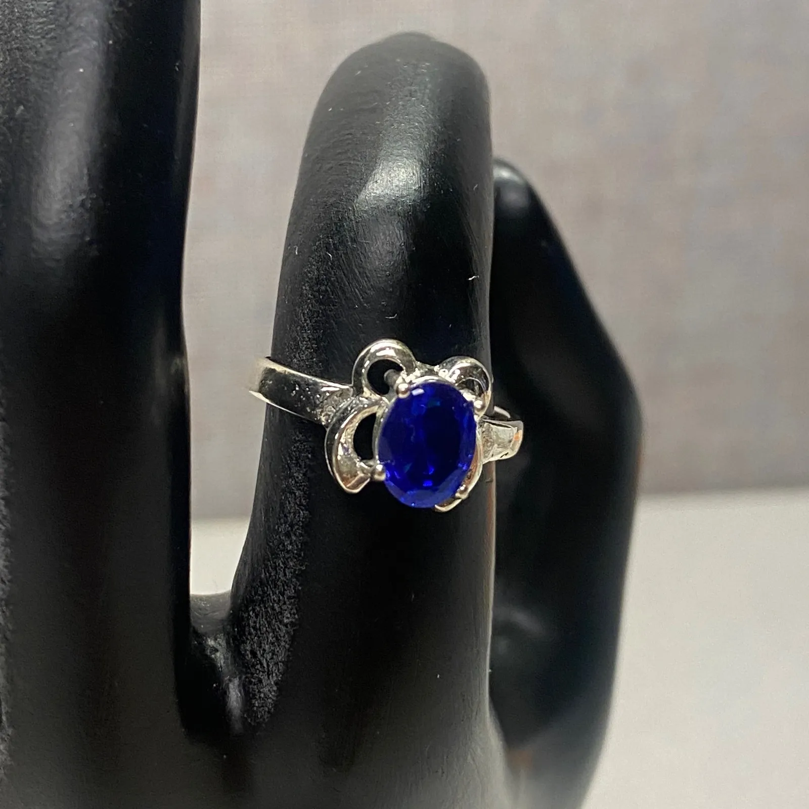 Sterling Silver Oval Blue Gem Solitaire Bow Accent Statement Ring Gift For Her - Image 3