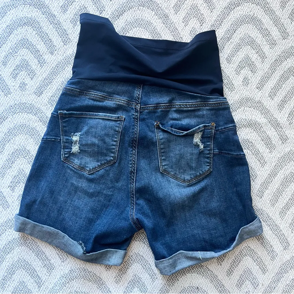 S.O.N.G. Maternity Denim Jean Maternity Shorts Medium Full Belly Panel Blue Size undefined - Image 6