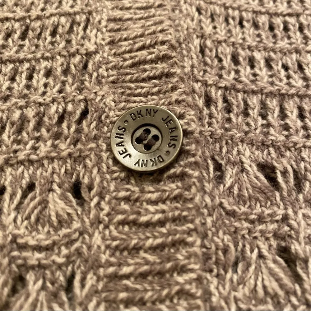 Taupe DKNY Jeans Womens Knit Cardigan 3/4 Length Sleeves Small - Image 3