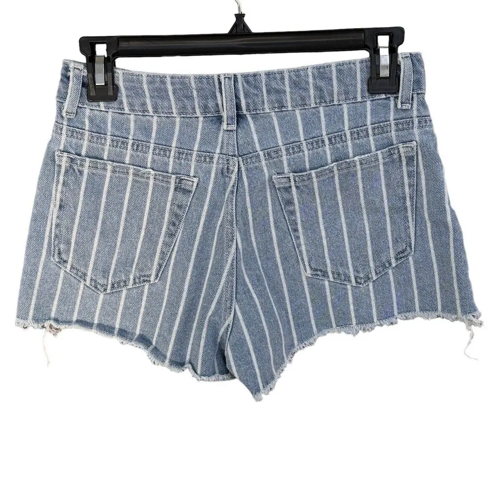 Zara Basic Z1975 SZ 2 Jeans Shorts Striped Mid-Rise Zip-Fly 5-Pocket Frayed Hems - Image 3