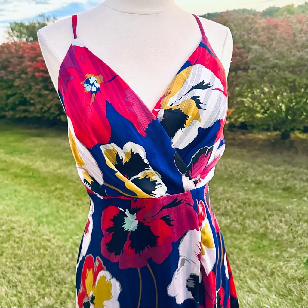 LULUS All About Love Royal Blue Floral Print Midi Dress Red Size M - Image 11