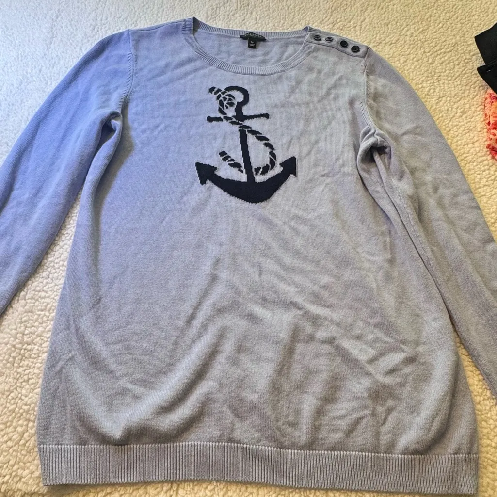 Talbots Light Blue Sweater with Dark Blue Anchor size S - Image 3