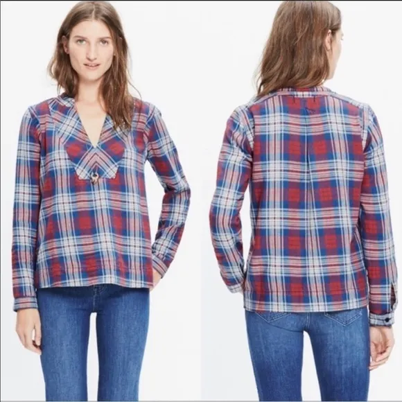 Madewell Indigo Dyed Popover Shirt in Plaid - Image 2