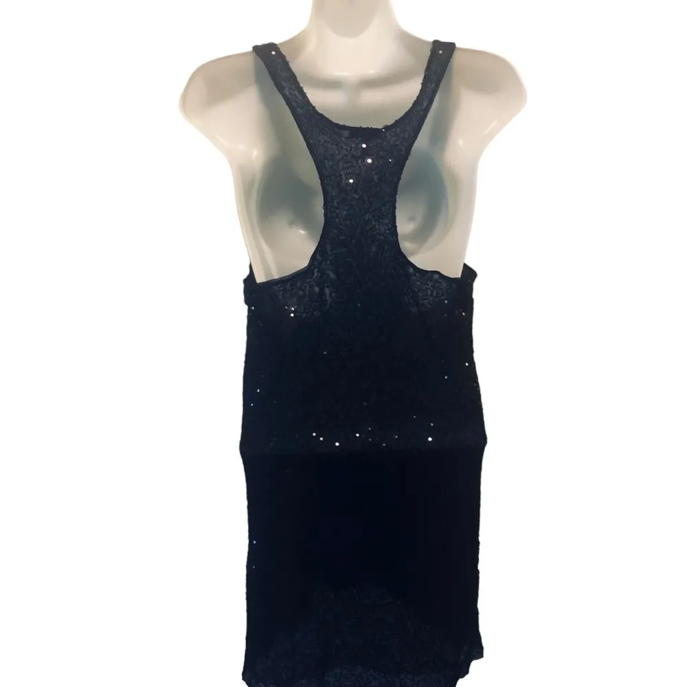 VTG Y2K Victoria’s Secret VS Black Sequin Sparkle Mini Slip Dress M Racerback - Image 5