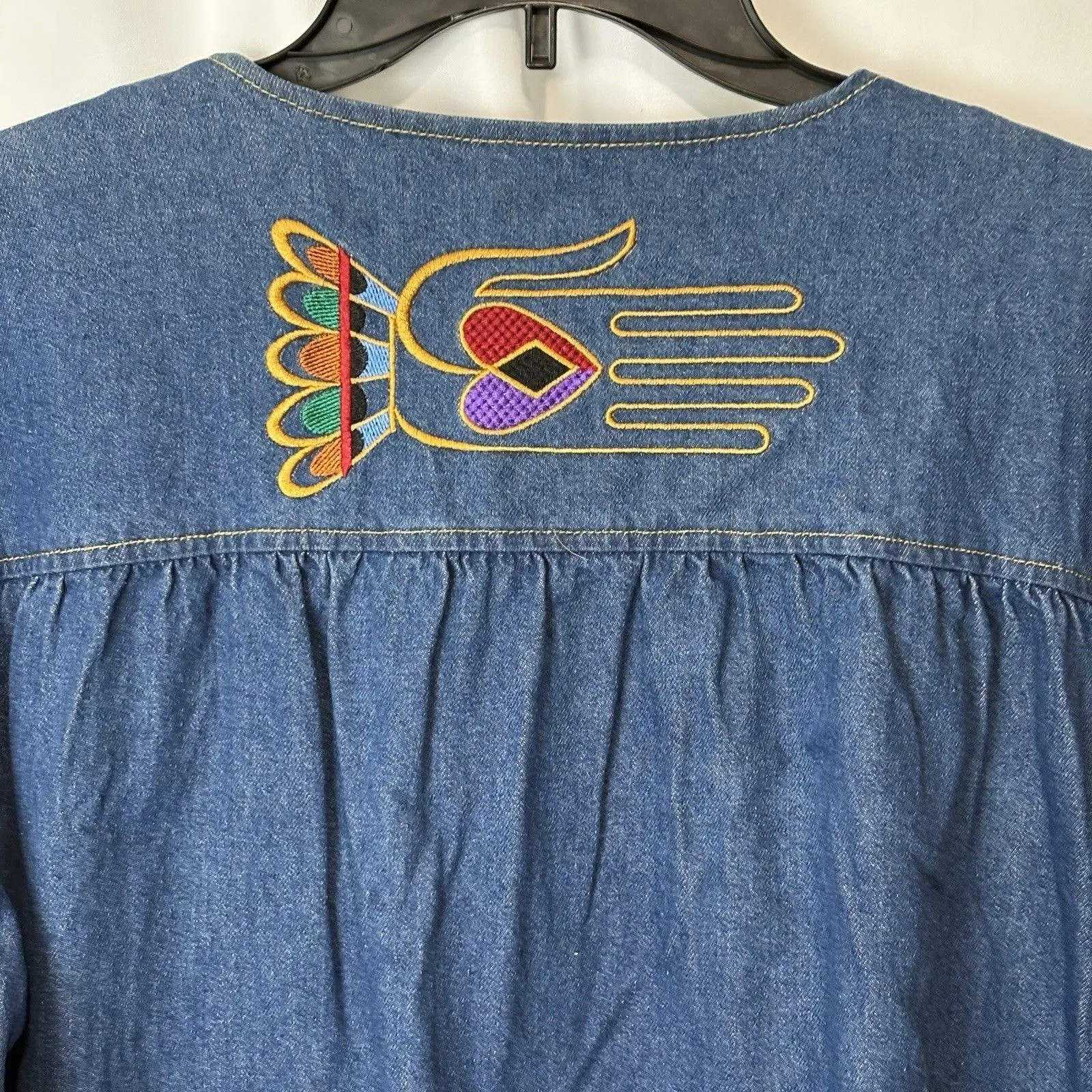 Bob Mackie Wearable Art Denim Jacket Colorful Embroidery Large Artsy Funky 90s - Image 10