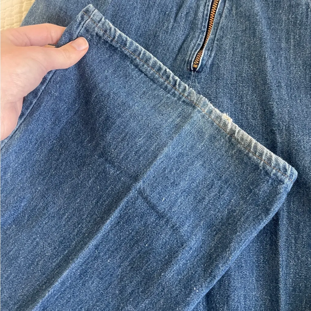 1970s Vintage Levi’s Front Zip Denim Overalls Wide Leg Orange Tab Boho Workwear - Image 2