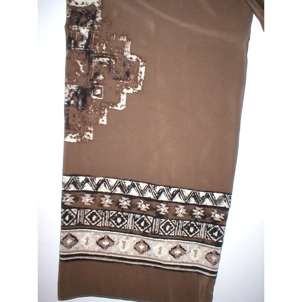 Womens Worth New York $498 10 USA Print Silk Pants Brown White Wide Ethnic Borde - Image 8