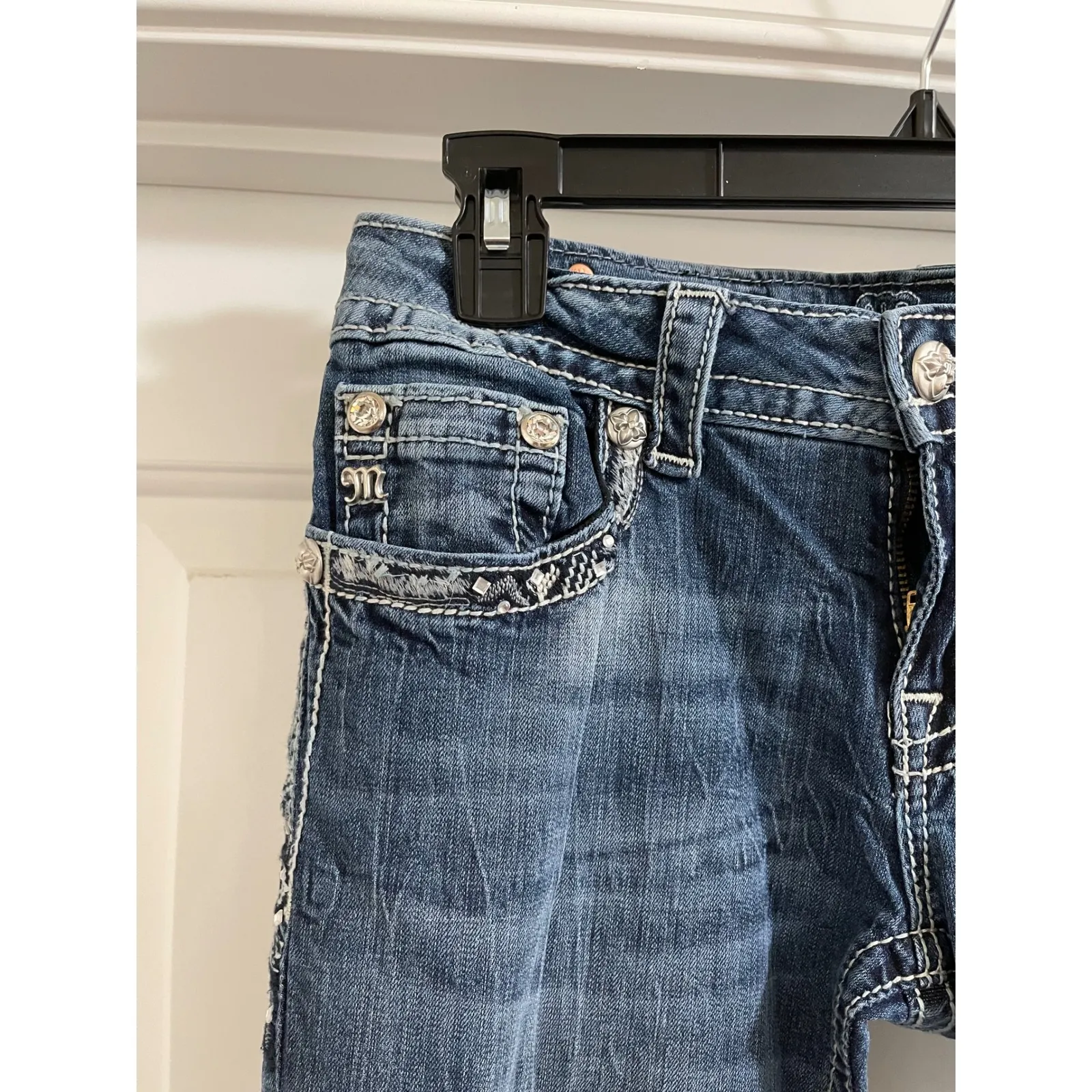 Miss Me Jeans Womens Bootcut Embellished Denim Blue Distressed Size 28 JE8027BX - Image 2