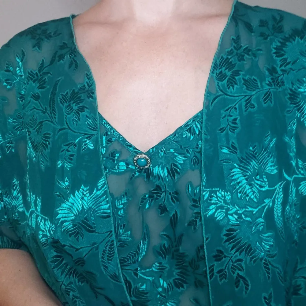 Vintage Colesce Collection Lingerie Emerald Camisole & Short Sleeve Robe Set Med - Image 5
