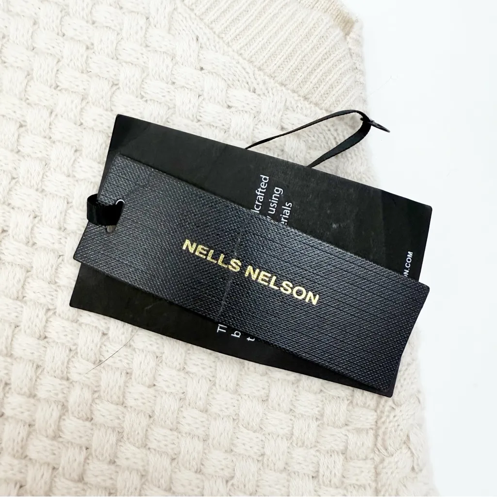 Nells Nelson Merino Wool Turtleneck Cowl Woven Textured Cocoon Sweater Gilet Tan - Image 8