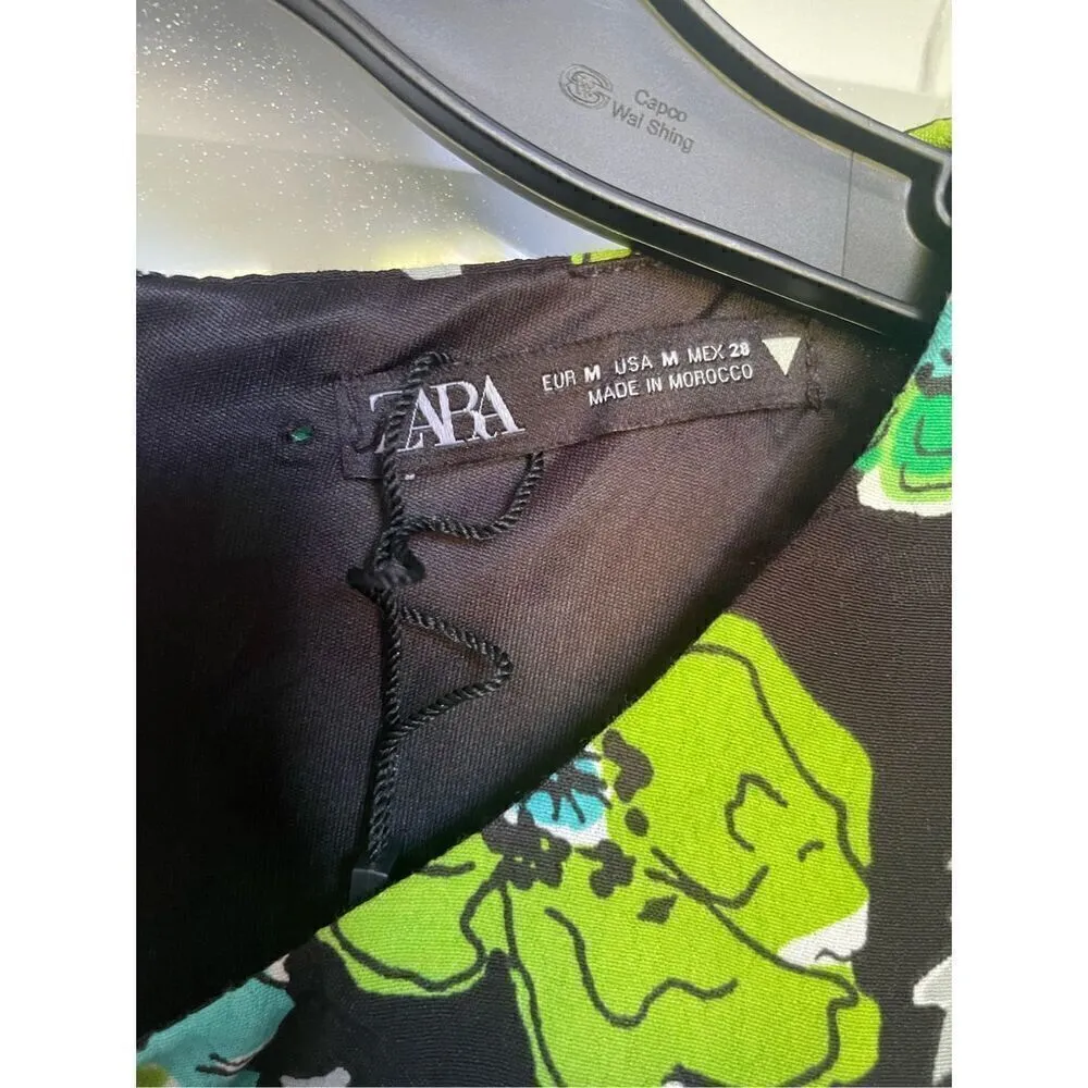 NWOT. Zara Draped Floral Blue Green Long Sleeve Cut Out Bodysuit M - Image 8