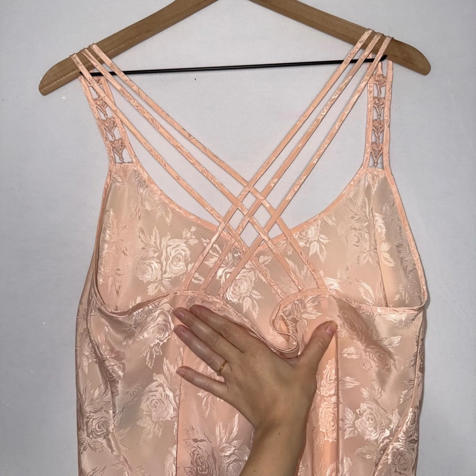 Fairy Strappy Floral‎ Rosette Silky Chemise Lingerie Slip Dress Size L - Image 8