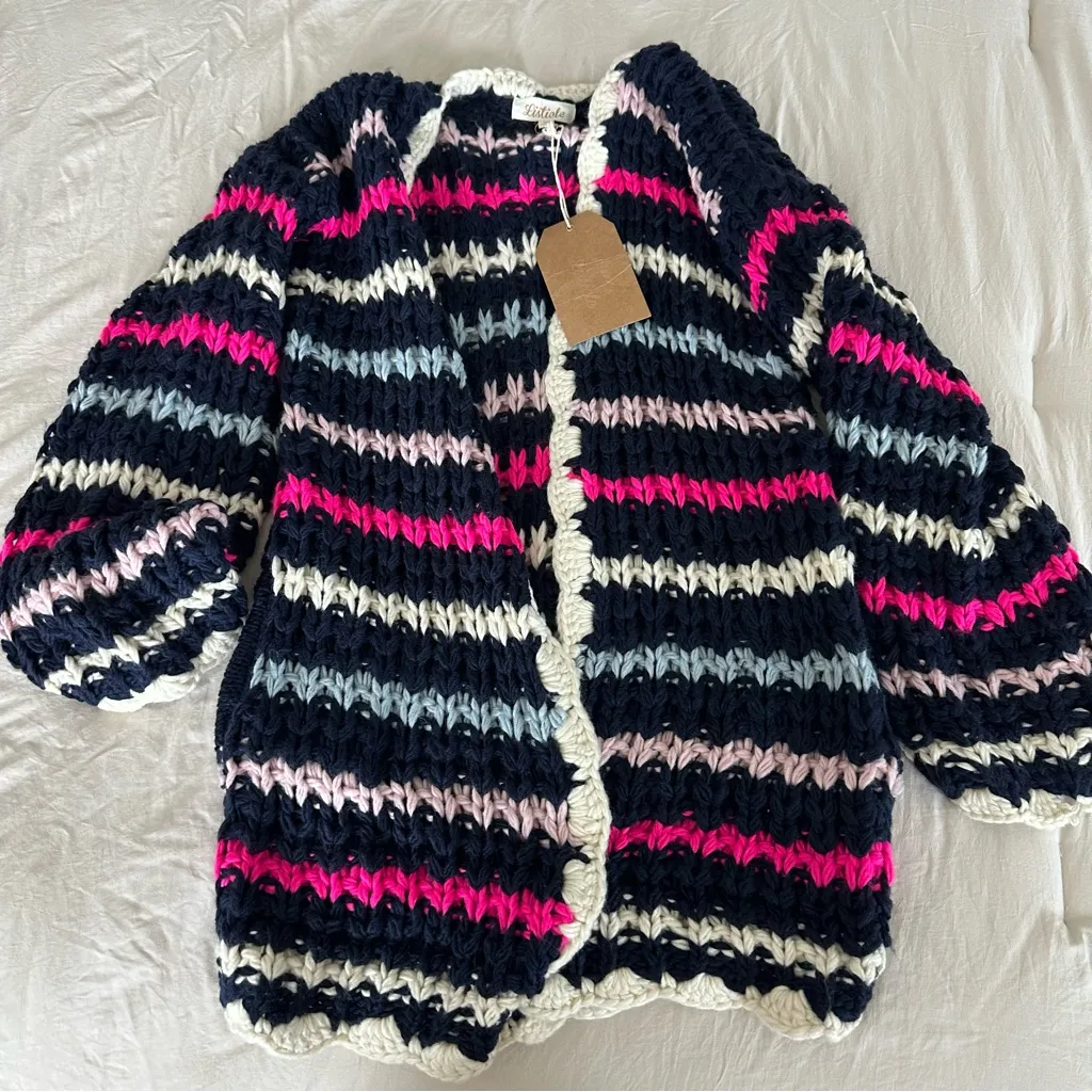 Coco McCall navy striped cardigan - Image 2