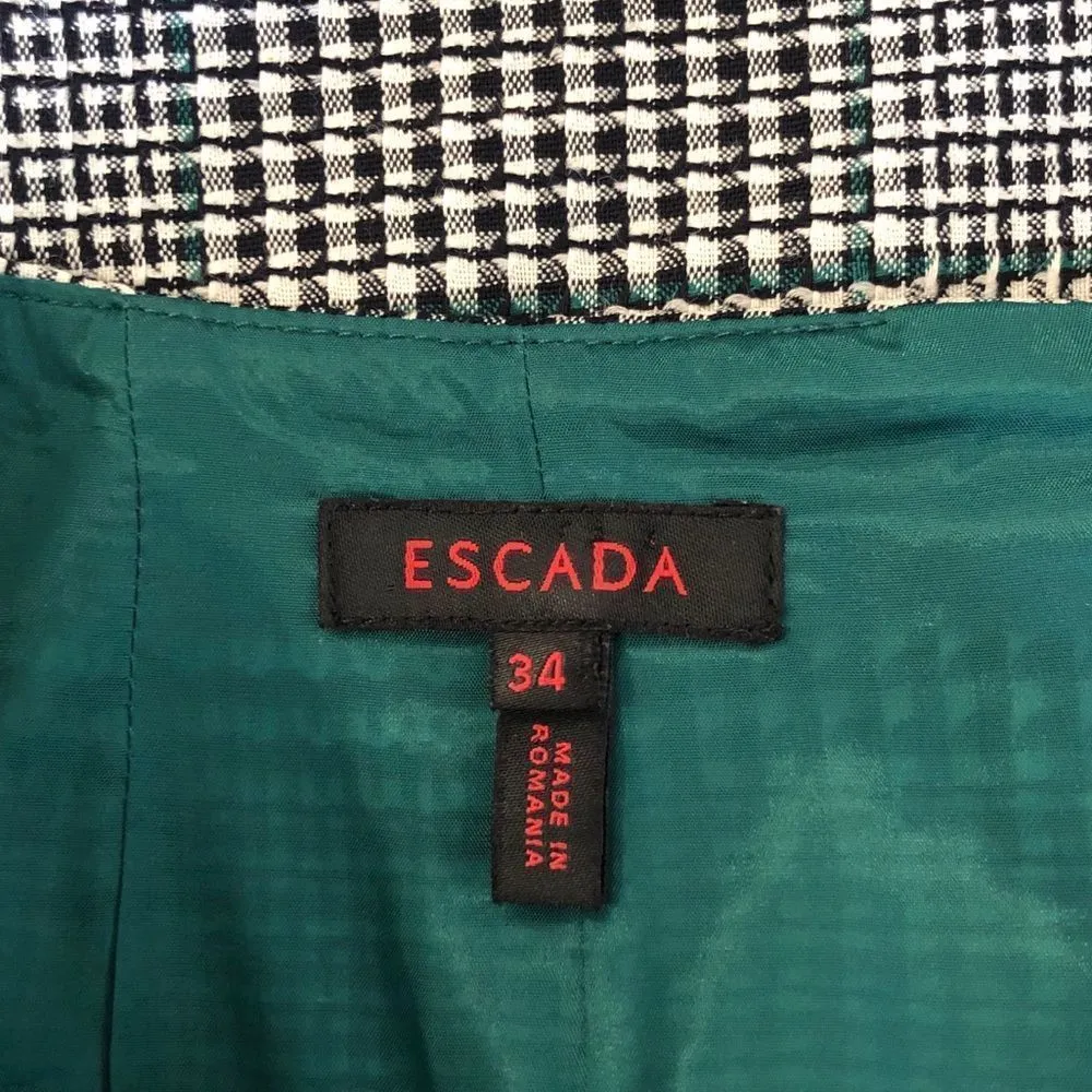 Escada Houndstooth Black White Green Pencil Skirt size 4/34 - Image 11