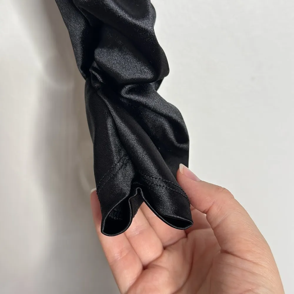 H&M Satin Black Puff Long Sleeve Ruched Gathered Boatneck Party top Size S - Image 6