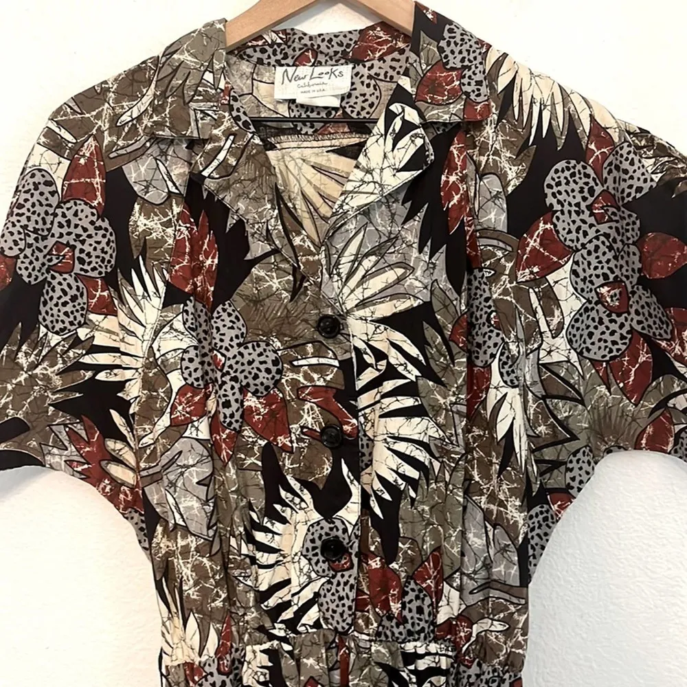 Vintage Midi Dress Size Small Safari Pattern Maximalist African Motiff Tribal - Image 3