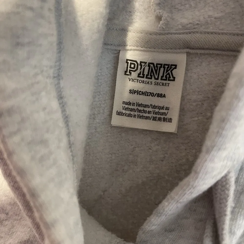 Victoria's Secret PINK Hoodie Women's Size Small Campus Oversized Fleece Gray - Image 2