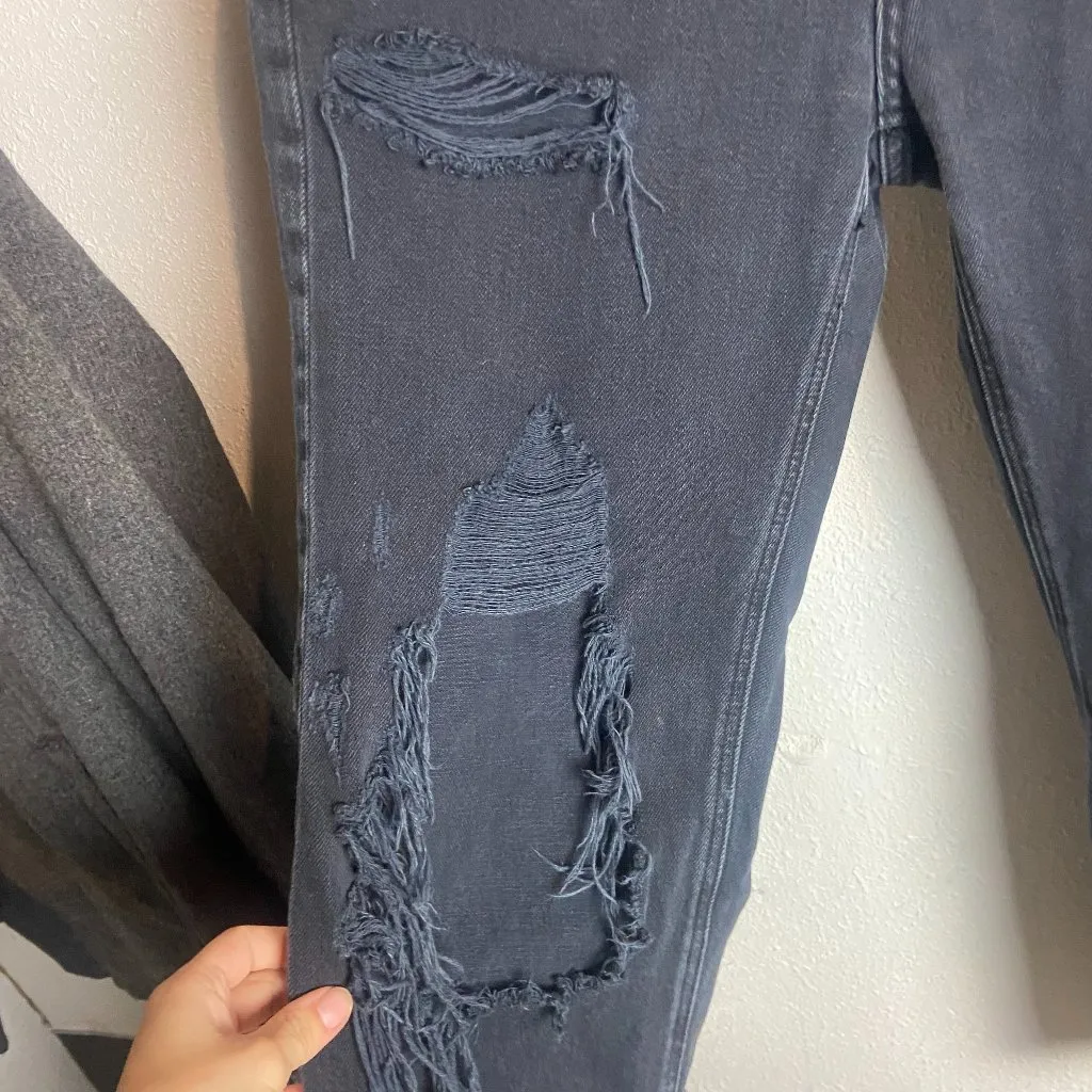 American Eagle Size 2 Jeans 90's Slim Boyfriend Black Denim Distressed High Rise - Image 3