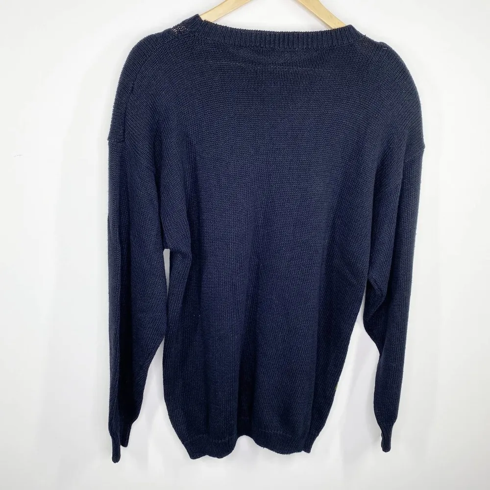 Catalina Vintage Navy Blue Floral Knit Crewneck Sweater Women's Size Large L - Image 2