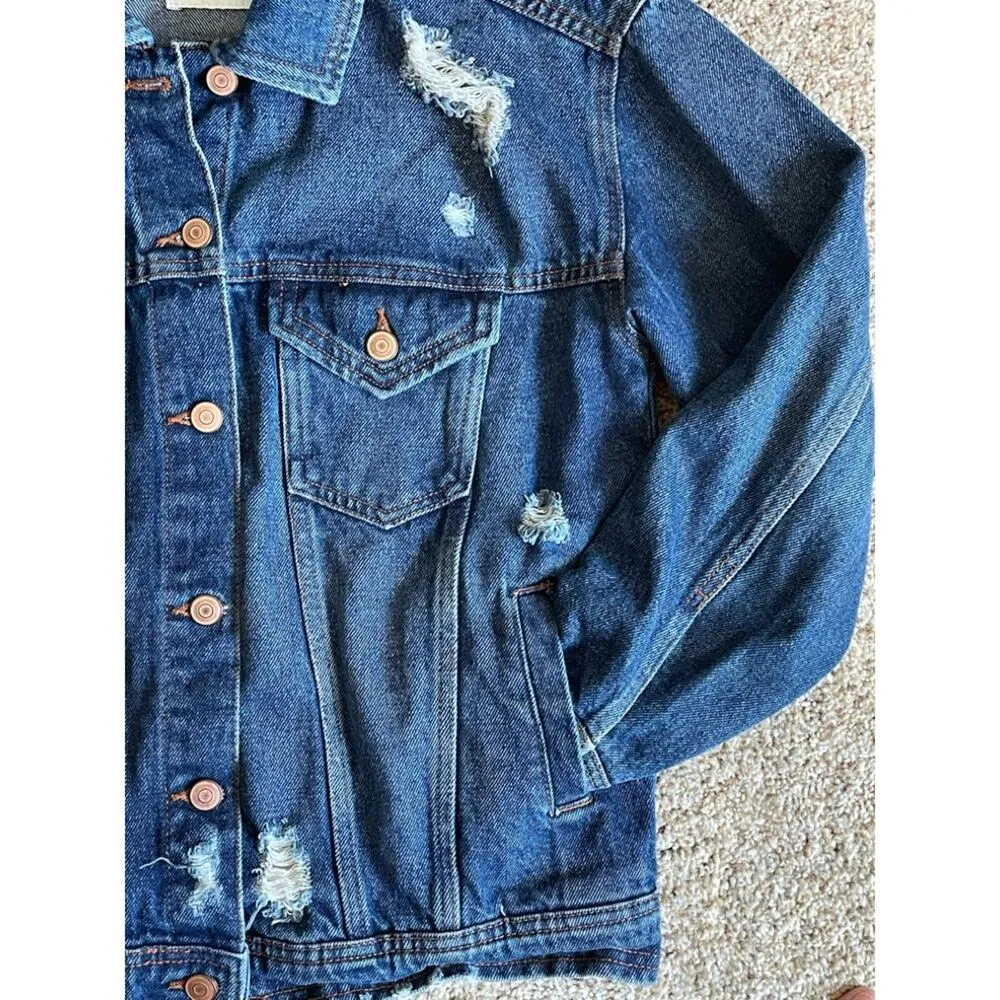 Celebrity Pink Distressed Boyfriend Jean Jacket Size XS Oversized - Image 10