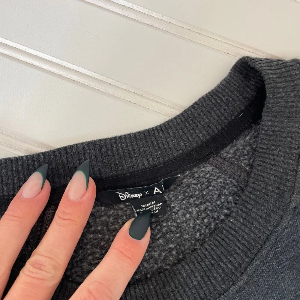 DISNEY X AE Mickey Mouse Pullover Sweatshirt Grey Oversized Casual Lounge Sz M - Image 9